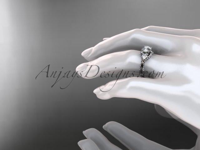 Unique platinum diamond wedding ring, engagement ring with a "Forever One" Moissanite center stone ADLR319 - AnjaysDesigns
