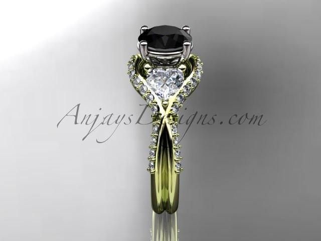 Unique 14kt yellow gold diamond wedding ring, engagement ring with a Black Diamond center stone ADLR319 - AnjaysDesigns