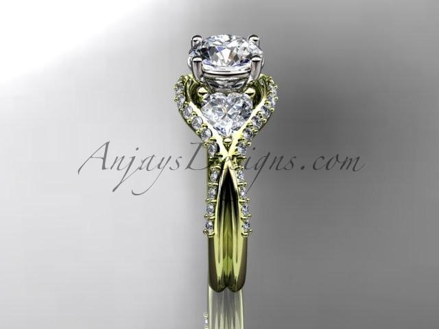 Unique 14kt yellow gold diamond wedding ring, engagement ring with a "Forever One" Moissanite center stone ADLR319 - AnjaysDesigns