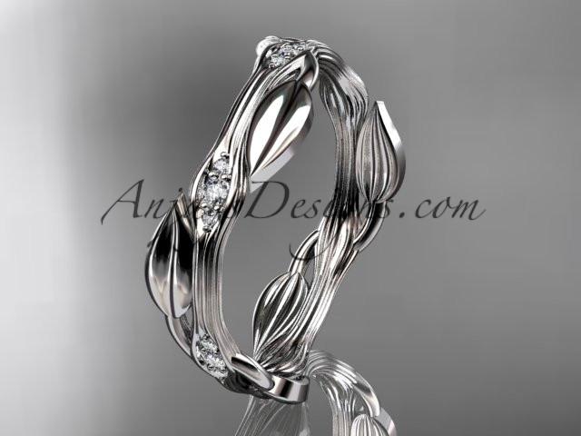 14k white gold diamond leaf and vine wedding ring,engagement ring ADLR31 - AnjaysDesigns