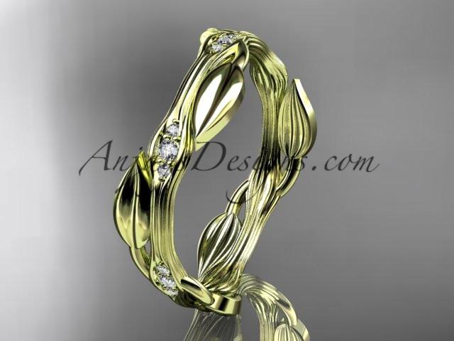 14k yellow gold diamond leaf and vine wedding ring, engagement ring ADLR31 - AnjaysDesigns