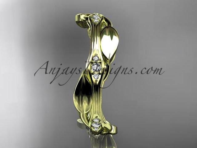 14k yellow gold diamond leaf and vine wedding ring, engagement ring ADLR31 - AnjaysDesigns