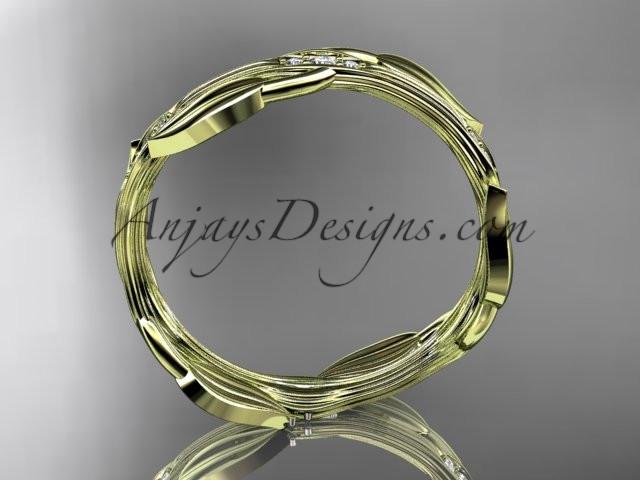 14k yellow gold diamond leaf and vine wedding ring, engagement ring ADLR31 - AnjaysDesigns