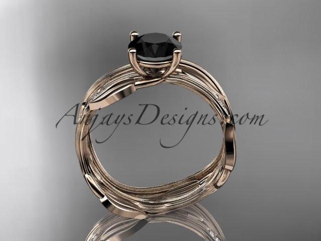 14k rose gold diamond leaf and vine wedding ring set, engagement ring set with Black Diamond center stone ADLR31S - AnjaysDesigns, Black Diamond Engagement Sets - Jewelry, Anjays Designs - AnjaysDesigns, AnjaysDesigns - AnjaysDesigns.co, 