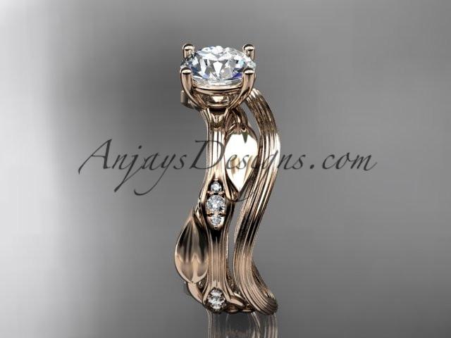 14k rose gold diamond leaf and vine wedding ring set, engagement ring set with "Forever One" Moissanite center stone ADLR31S - AnjaysDesigns, Moissanite Engagement Sets - Jewelry, Anjays Designs - AnjaysDesigns, AnjaysDesigns - AnjaysDesigns.co, 