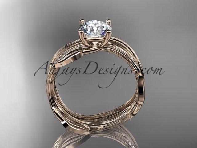 14k rose gold diamond leaf and vine wedding ring set, engagement ring set with "Forever One" Moissanite center stone ADLR31S - AnjaysDesigns, Moissanite Engagement Sets - Jewelry, Anjays Designs - AnjaysDesigns, AnjaysDesigns - AnjaysDesigns.co, 