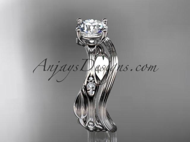 Platinum diamond leaf and vine wedding ring set, engagement ring set with "Forever One" Moissanite center stone ADLR31S - AnjaysDesigns