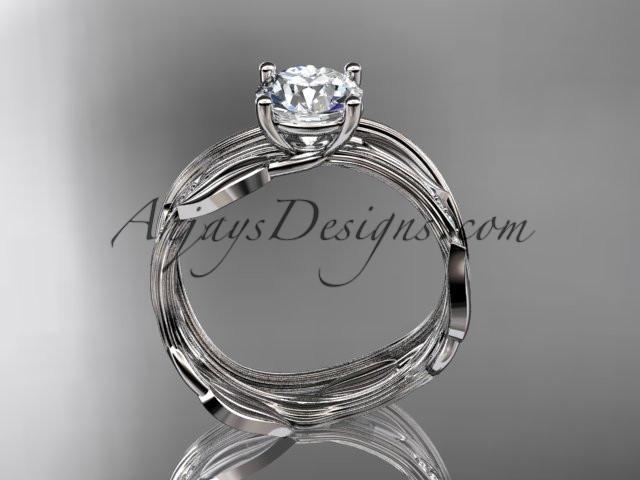 14k white gold diamond leaf and vine wedding ring set, engagement ring set with "Forever One" Moissanite center stone ADLR31S - AnjaysDesigns