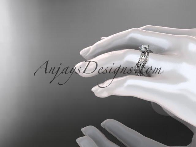 14k white gold diamond leaf and vine wedding ring set, engagement ring set ADLR31S - AnjaysDesigns