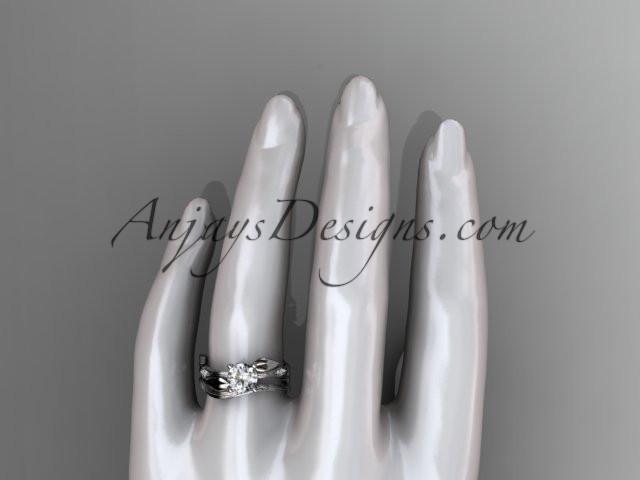 14k white gold diamond leaf and vine wedding ring set, engagement ring set ADLR31S - AnjaysDesigns
