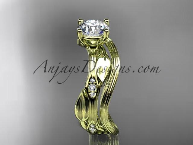 14k yellow gold diamond leaf and vine wedding ring set, engagement ring set ADLR31S - AnjaysDesigns