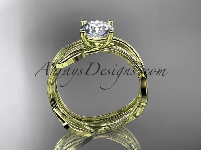 14k yellow gold diamond leaf and vine wedding ring set, engagement ring set ADLR31S - AnjaysDesigns