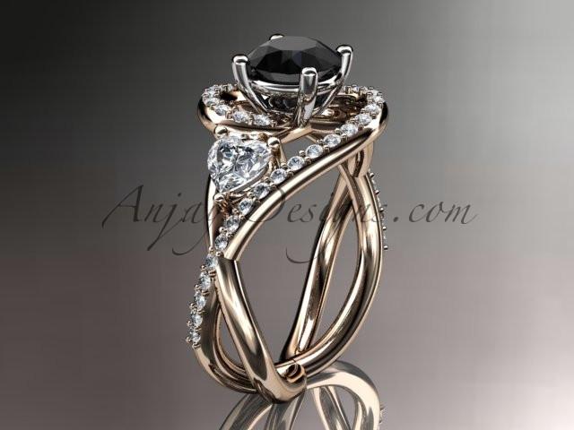 Unique 14kt rose gold diamond engagement ring, wedding band with a Black Diamond center stone ADLR320 - AnjaysDesigns