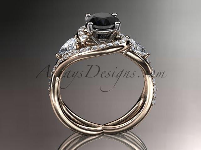 Unique 14kt rose gold diamond engagement ring, wedding band with a Black Diamond center stone ADLR320 - AnjaysDesigns
