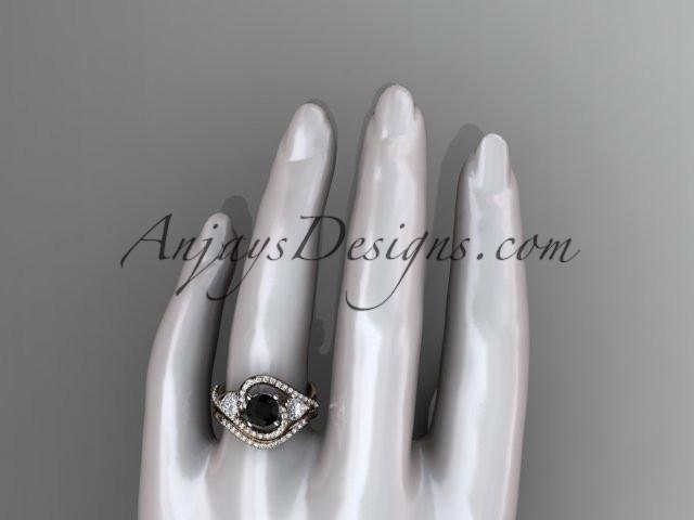 Unique 14kt rose gold diamond engagement set, wedding ring with a Black Diamond center stone ADLR320S - AnjaysDesigns