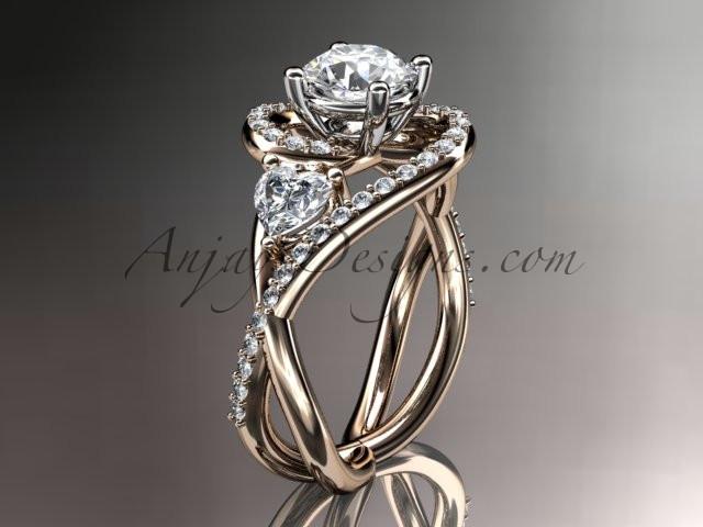 Unique 14kt rose gold diamond engagement ring, wedding ring with a "Forever One" Moissanite center stone ADLR320 - AnjaysDesigns