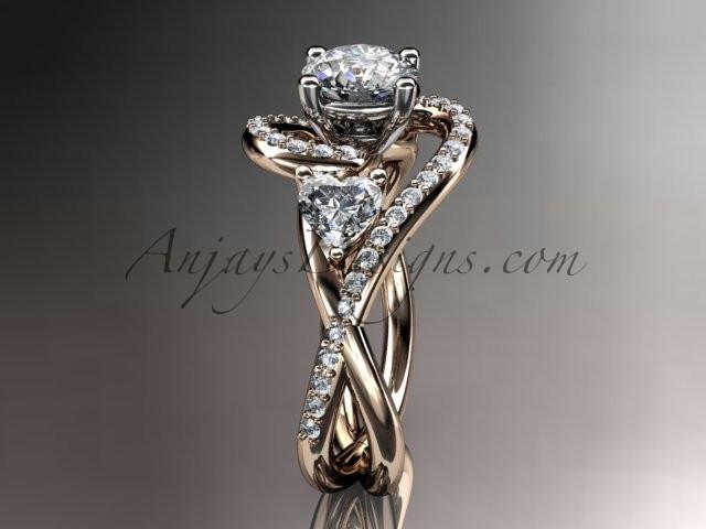 Unique 14kt rose gold diamond engagement ring, wedding ring with a "Forever One" Moissanite center stone ADLR320 - AnjaysDesigns