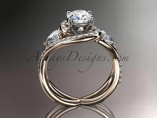 Unique 14kt rose gold diamond engagement ring, wedding ring with a "Forever One" Moissanite center stone ADLR320 - AnjaysDesigns