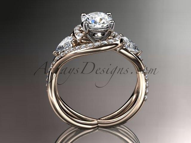 Unique 14kt rose gold diamond engagement ring, wedding band ADLR320 - AnjaysDesigns
