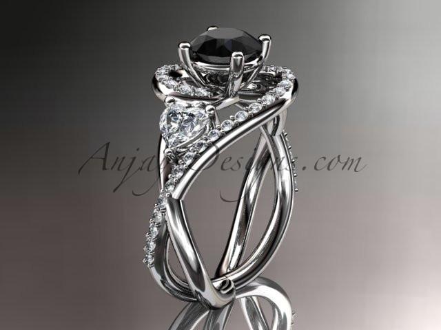 Unique 14kt white gold diamond engagement ring, wedding band with a Black Diamond center stone ADLR320 - AnjaysDesigns