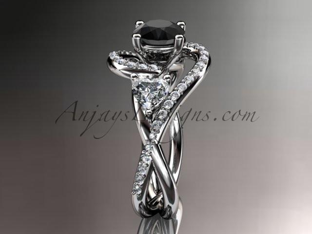 Unique 14kt white gold diamond engagement ring, wedding band with a Black Diamond center stone ADLR320 - AnjaysDesigns