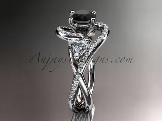 Unique platinum diamond engagement ring, wedding band with a Black Diamond center stone ADLR320 - AnjaysDesigns