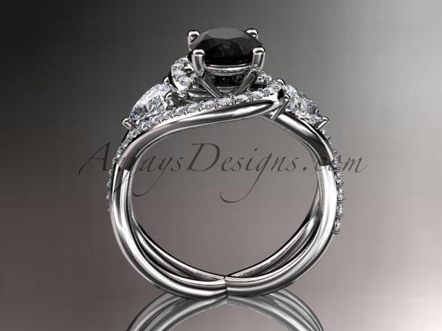 Unique 14kt white gold diamond engagement ring, wedding band with a Black Diamond center stone ADLR320 - AnjaysDesigns