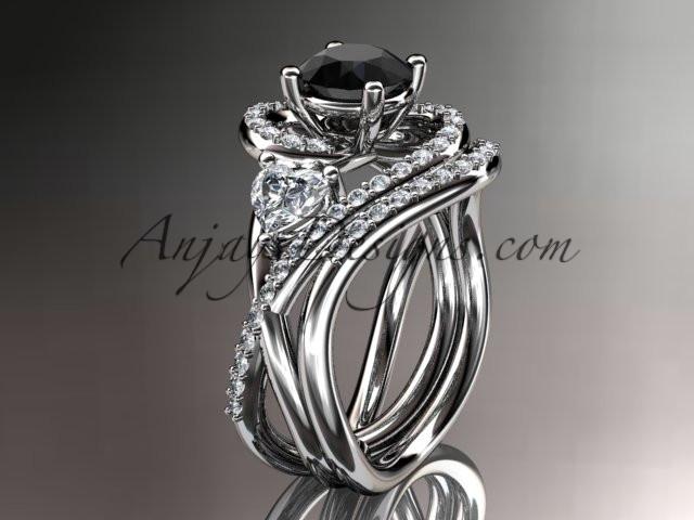 Unique 14kt white gold diamond engagement set, wedding ring with a Black Diamond center stone ADLR320S - AnjaysDesigns