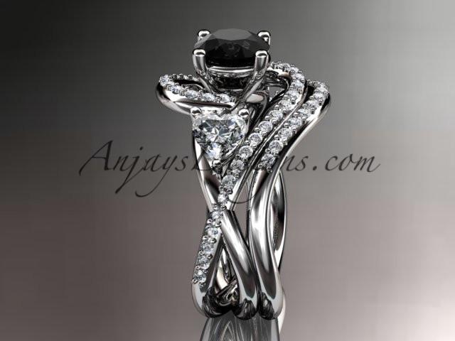 Unique platinum diamond engagement set, wedding ring with a Black Diamond center stone ADLR320S - AnjaysDesigns