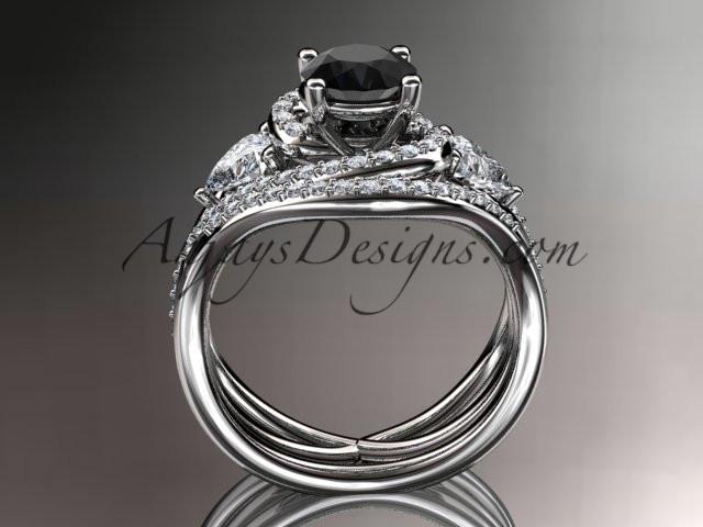 Unique 14kt white gold diamond engagement set, wedding ring with a Black Diamond center stone ADLR320S - AnjaysDesigns