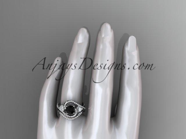 Unique 14kt white gold diamond engagement set, wedding ring with a Black Diamond center stone ADLR320S - AnjaysDesigns