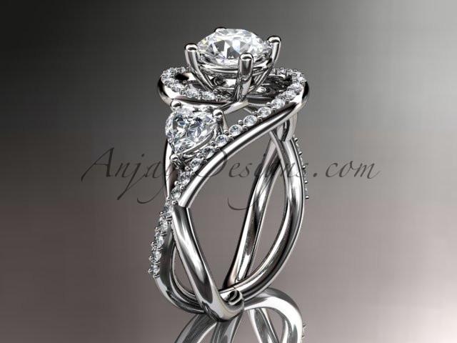 Unique platinum diamond engagement ring, wedding ring with a "Forever One" Moissanite center stone ADLR320 - AnjaysDesigns