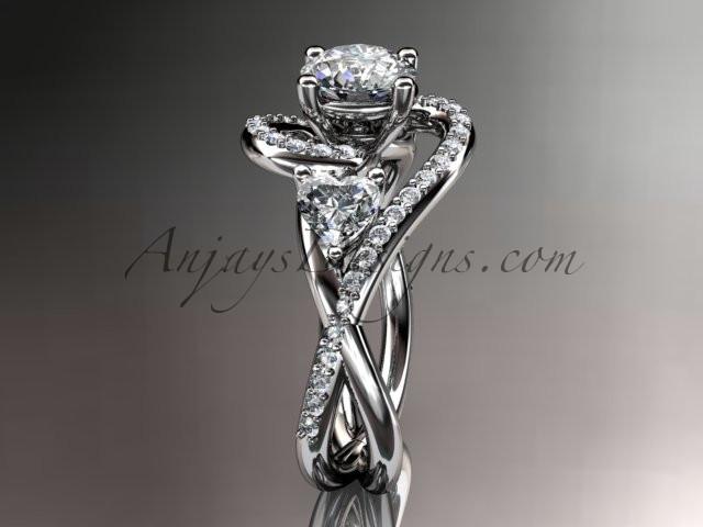 Unique 14kt white gold diamond engagement ring, wedding ring with a "Forever One" Moissanite center stone ADLR320 - AnjaysDesigns