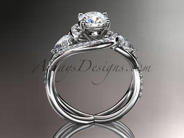 Unique platinum diamond engagement ring, wedding ring with a "Forever One" Moissanite center stone ADLR320 - AnjaysDesigns