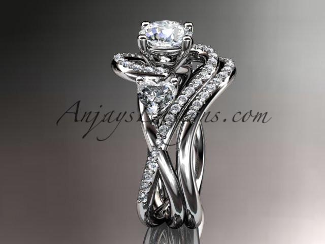Unique platinum  diamond engagement set, wedding ring with a "Forever One" Moissanite center stone ADLR320S - AnjaysDesigns