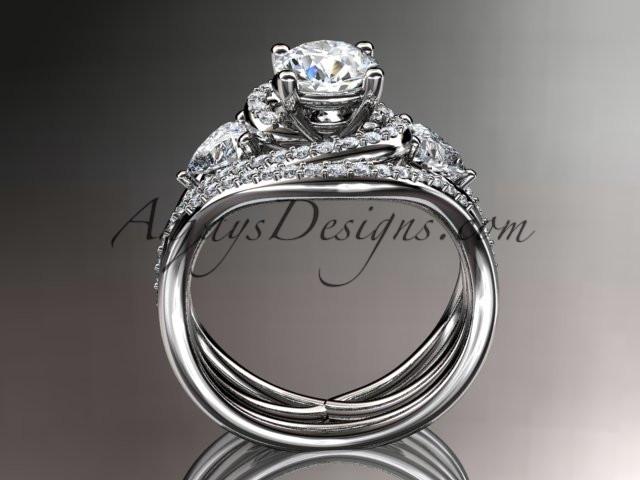 Unique platinum  diamond engagement set, wedding ring with a "Forever One" Moissanite center stone ADLR320S - AnjaysDesigns