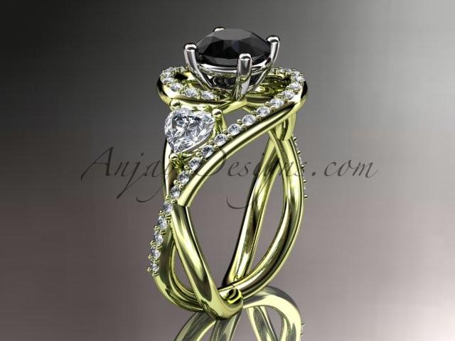Unique 14kt yellow gold diamond engagement ring, wedding band with a Black Diamond center stone ADLR320 - AnjaysDesigns