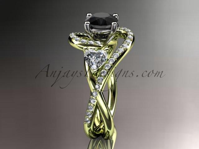 Unique 14kt yellow gold diamond engagement ring, wedding band with a Black Diamond center stone ADLR320 - AnjaysDesigns