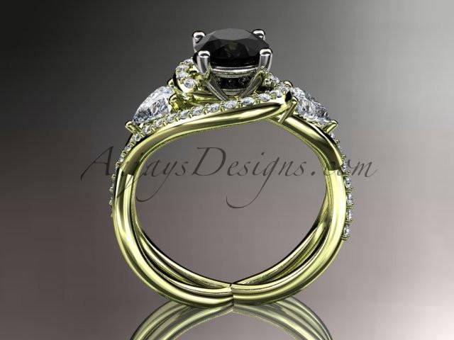 Unique 14kt yellow gold diamond engagement ring, wedding band with a Black Diamond center stone ADLR320 - AnjaysDesigns