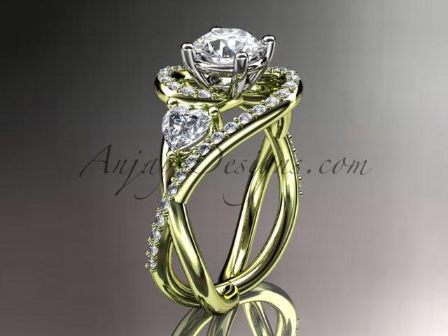 Unique 14kt yellow gold diamond engagement ring, wedding ring with a "Forever One" Moissanite center stone ADLR320 - AnjaysDesigns