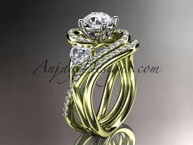Unique 14kt yellow gold diamond engagement set, wedding ring ADLR320S - AnjaysDesigns
