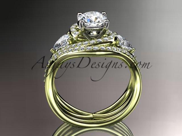 Unique 14kt yellow gold diamond engagement set, wedding ring with a "Forever One" Moissanite center stone ADLR320S - AnjaysDesigns