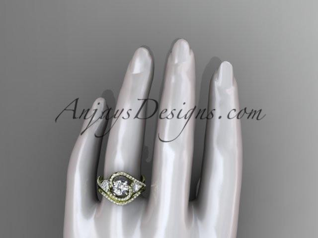 Unique 14kt yellow gold diamond engagement set, wedding ring ADLR320S - AnjaysDesigns