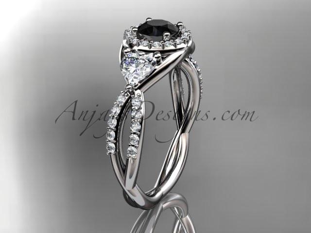 Platinum diamond engagement ring, wedding band with a Black Diamond center stone ADLR321 - AnjaysDesigns