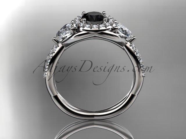 Platinum diamond engagement ring, wedding band with a Black Diamond center stone ADLR321 - AnjaysDesigns