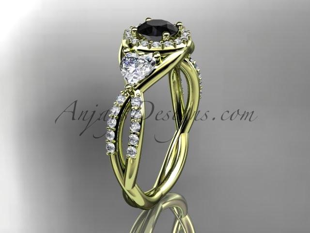 14kt yellow gold diamond engagement ring, wedding band with a Black Diamond center stone ADLR321 - AnjaysDesigns