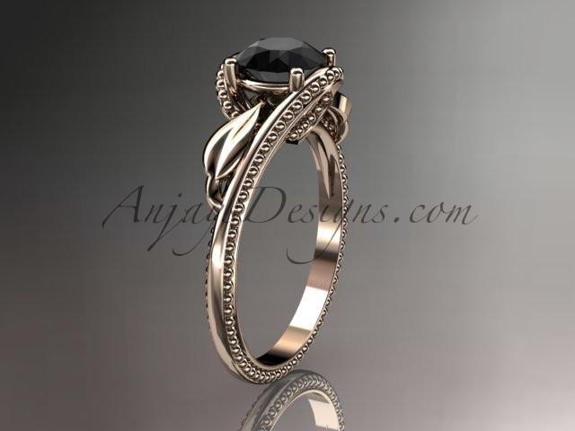 Unique 14kt rose gold engagement ring with a Black Diamond center stone ADLR322 - AnjaysDesigns