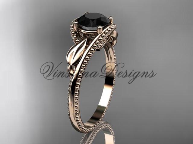 Unique 14kt rose gold engagement ring. Enhanced Black Diamond ADLR322