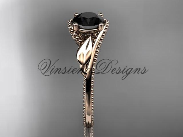 Unique 14kt rose gold engagement ring. Enhanced Black Diamond ADLR322