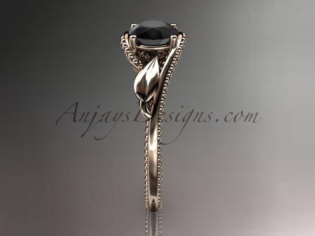 Unique 14kt rose gold engagement ring with a Black Diamond center stone ADLR322 - AnjaysDesigns